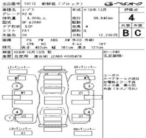 2001 Toyota Supra RZ-S 3L twin turbo auction sheet