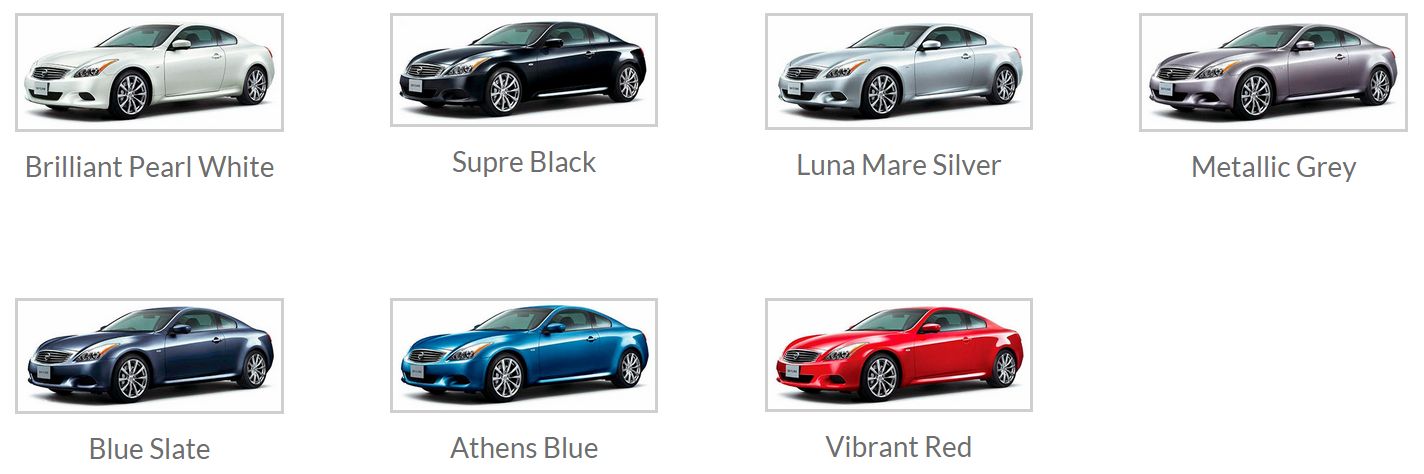 Nissan V36 Skyline Coupe colour options