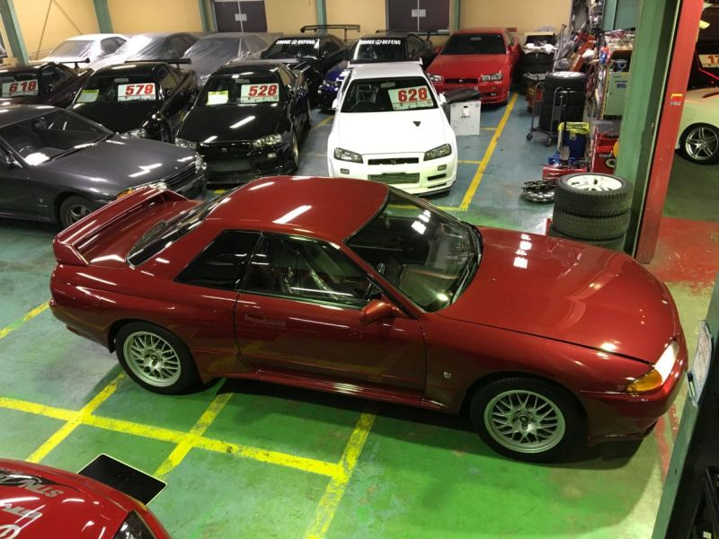 Red 1993 R32 GTR right front at Japan GTR Specialist