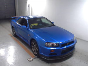 1999 Nissan Skyline R34 GT-R VSpec TV2 Bayside Blue auction right front
