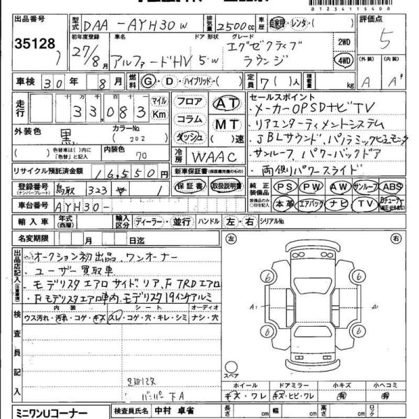 2015 Toyota Alphard HYBRID Executive Lounge 4WD 2.5L auction report