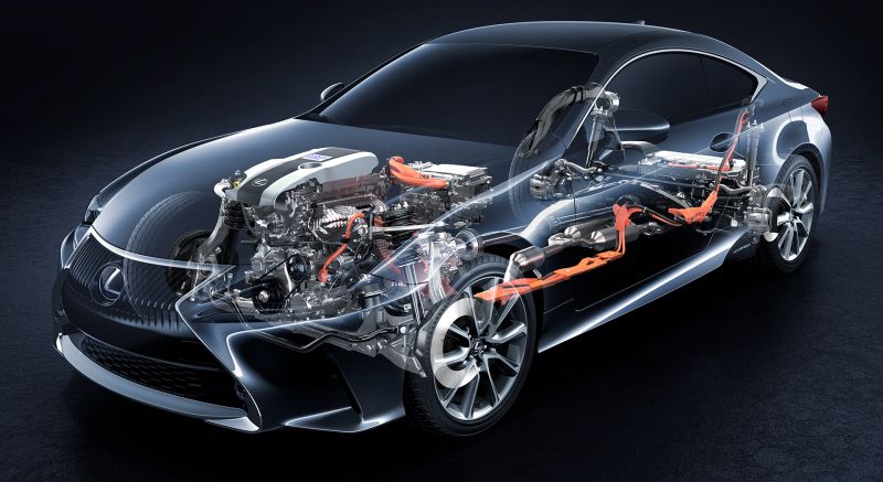 Lexus RC 300h hybrid cutaway powertrain