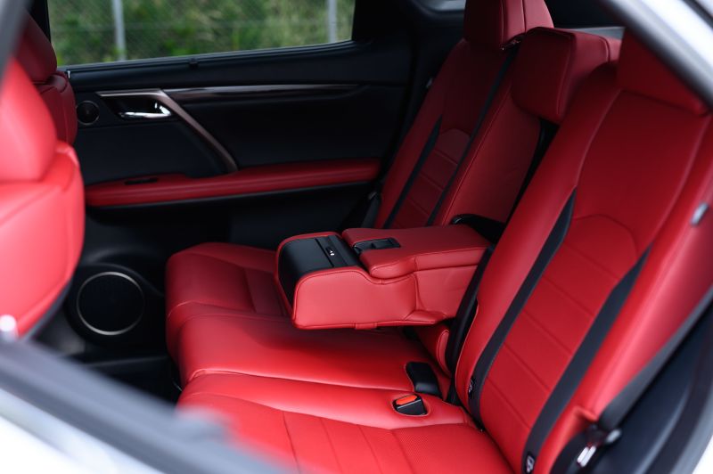 Lexus RX 450h hybrid red interior rear seat Japan
