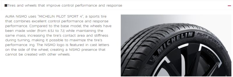 Nissan Aura NISMO Wider wheels Michelin Pilot Sport 4 tyres