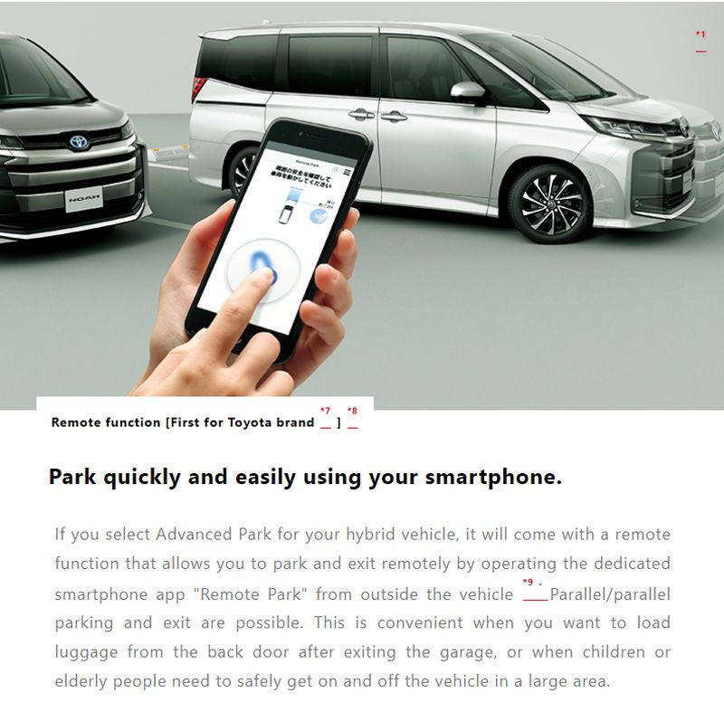 Toyota Noah hybrid smart phone parking