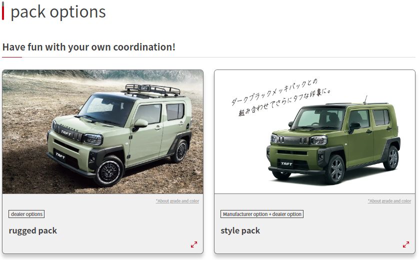 Daihatsu Taft Pack options