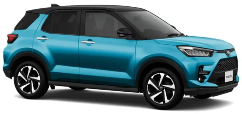 Toyota-Raize-hybrid-Black-Mica-Metallic-X07-Turquoise-Blue-x-Mica-Metallic-B86-XH6-right-front